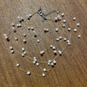 Lia Sophia White Pearl Necklace with Delicate Wirework